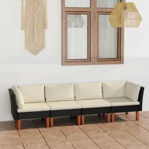 Meble ogrodowe 4-osobowa sofa polirattan czarna z kremowymi poduszkami