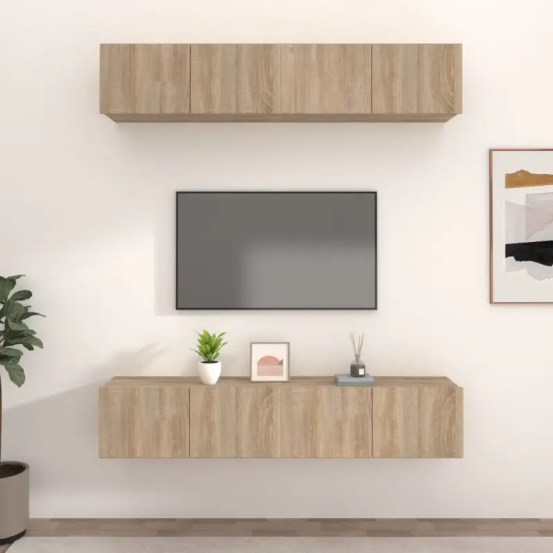 Ścienne szafki TV, 4 szt., dąb sonoma, 80x30x30 cm
