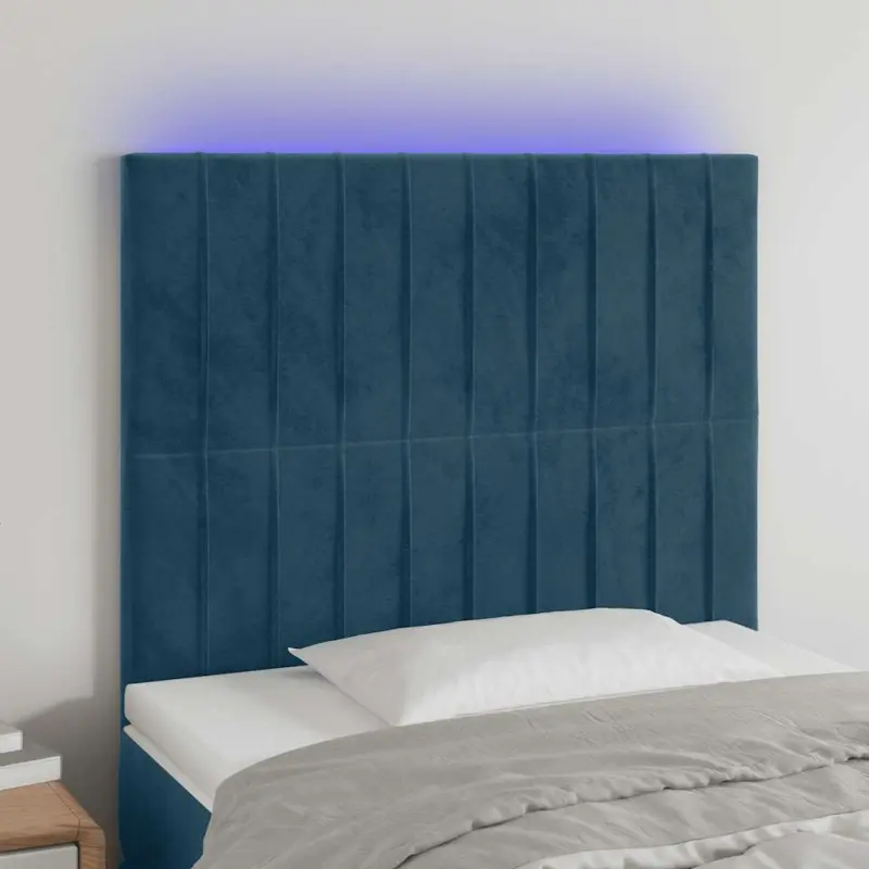 Zagłówek do łóżka z LED, ciemnoniebieski, 80x5x118/128 cm