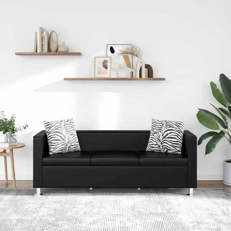 Sofa 3-osobowa ze skóry syntetycznej, czarna