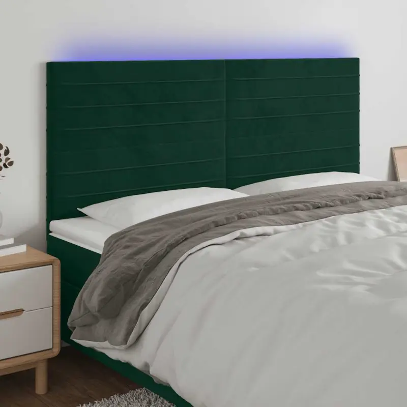Zagłówek do łóżka z LED, ciemnozielony, 160x5x118/128 cm
