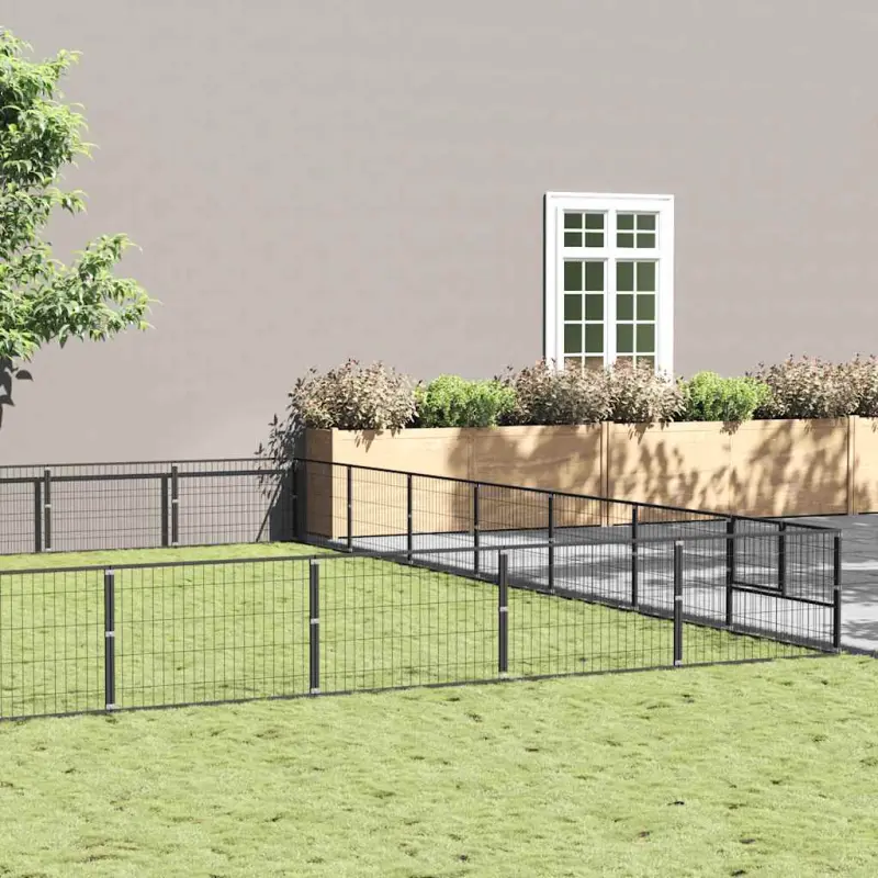 Kojec dla psa, czarny, 49 m², stalowy