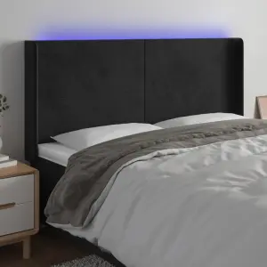Zagłówek do łóżka z LED, czarny, 183x16x118/128 cm, aksamit