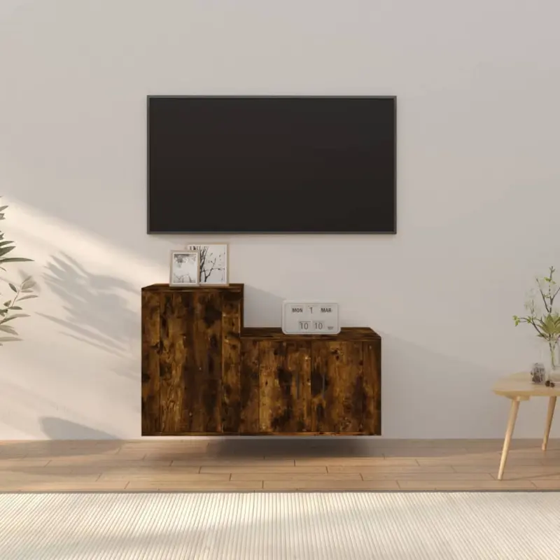 Zestaw 2 szafek TV, przydymiony dąb, materiał drewnopochodny