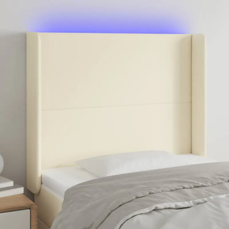 Zagłówek do łóżka z LED kremowy 103x16x118/128cm sztuczna skóra