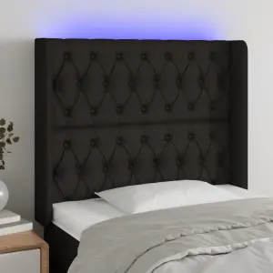 Zagłówek do łóżka z LED, czarny, 103x16x118/128 cm, tkanina