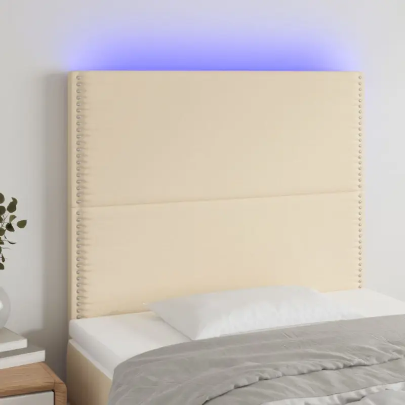 Zagłówek do łóżka z LED, kremowy, 100x5x118/128 cm, tkanina