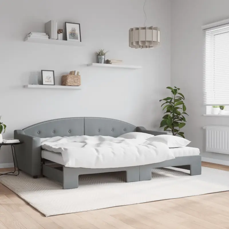 Sofa rozsuwana z materacami, jasnoszara, 80x200 cm, tkanina