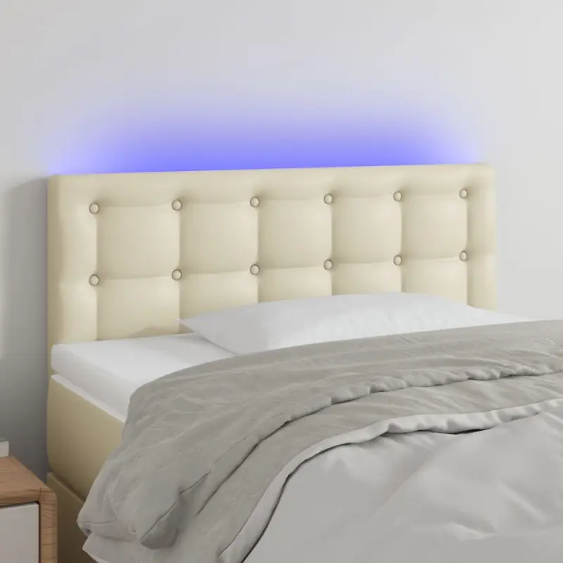 Zagłówek do łóżka z LED, kremowy, 90x5x78/88 cm, sztuczna skóra