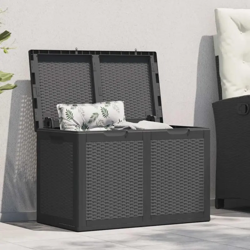 Skrzynia ogrodowa, 180 L, czarna, rattan PP