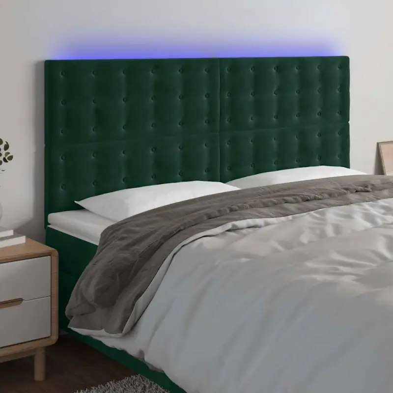 Zagłówek do łóżka z LED, ciemnozielony, 180x5x118/128 cm