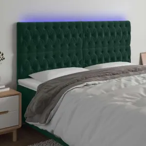 Zagłówek do łóżka z LED, ciemnozielony, 200x7x118/128 cm