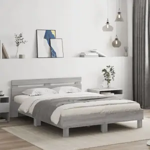 Rama łóżka z wezgłowiem i LED, szary dąb sonoma, 140x200 cm