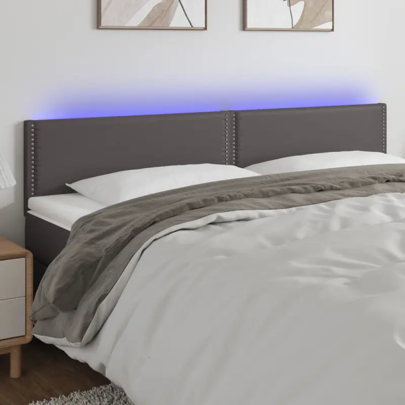 Zagłówek do łóżka z LED, szary, 180x5x78/88 cm, sztuczna skóra