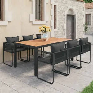 Meble ogrodowe 7-częściowe z rattanu PVC i aluminium czarno-brązowe