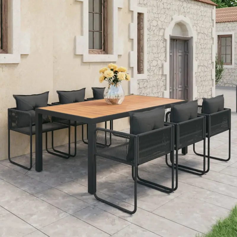 Meble ogrodowe 7-częściowe z rattanu PVC i aluminium czarno-brązowe