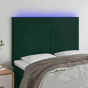 Zagłówek do łóżka z LED, ciemnozielony, 144x5x118/128 cm