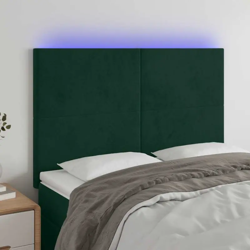 Zagłówek do łóżka z LED, ciemnozielony, 144x5x118/128 cm