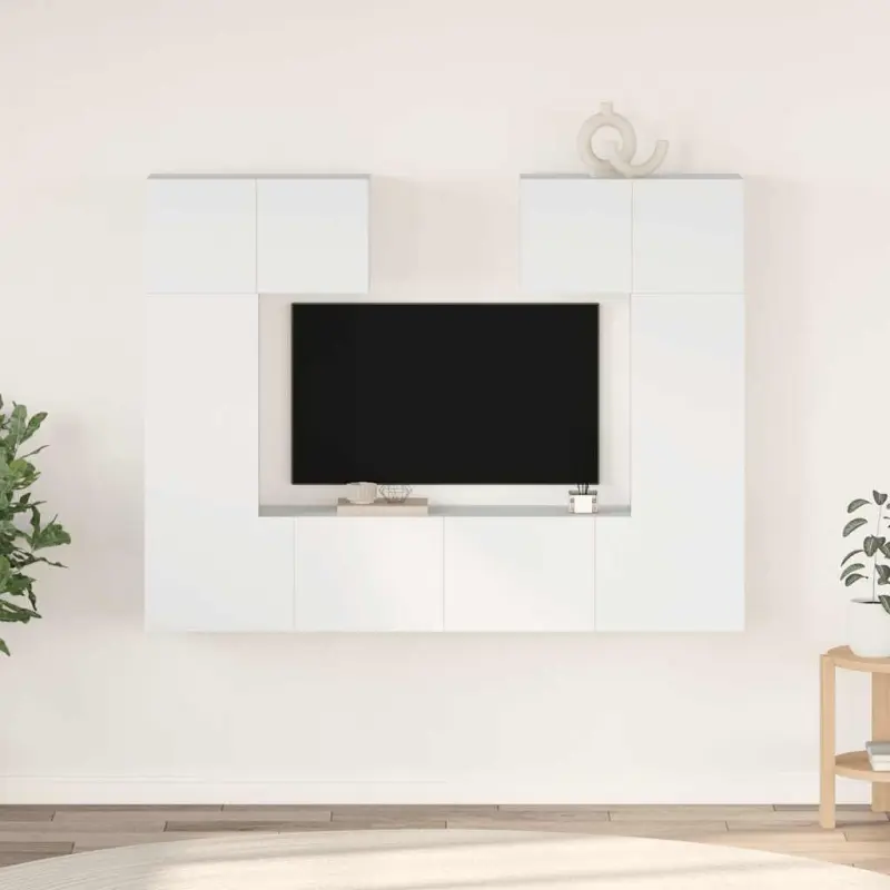 6-cz. zestaw szafek TV, biały, materiał drewnopochodny