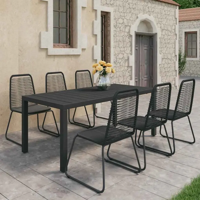 7-częściowy zestaw mebli ogrodowych, rattan PVC, czarny