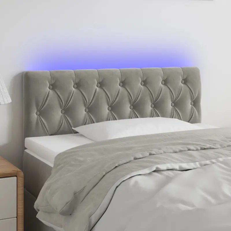 Zagłówek do łóżka z LED, jasnoszary, 100x7x78/88 cm, aksamit