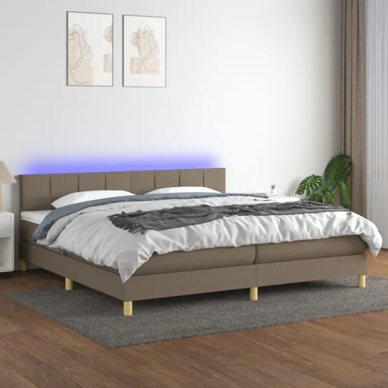 Łóżko kontynentalne z materacem, taupe, 200 x 200 cm, tkanina