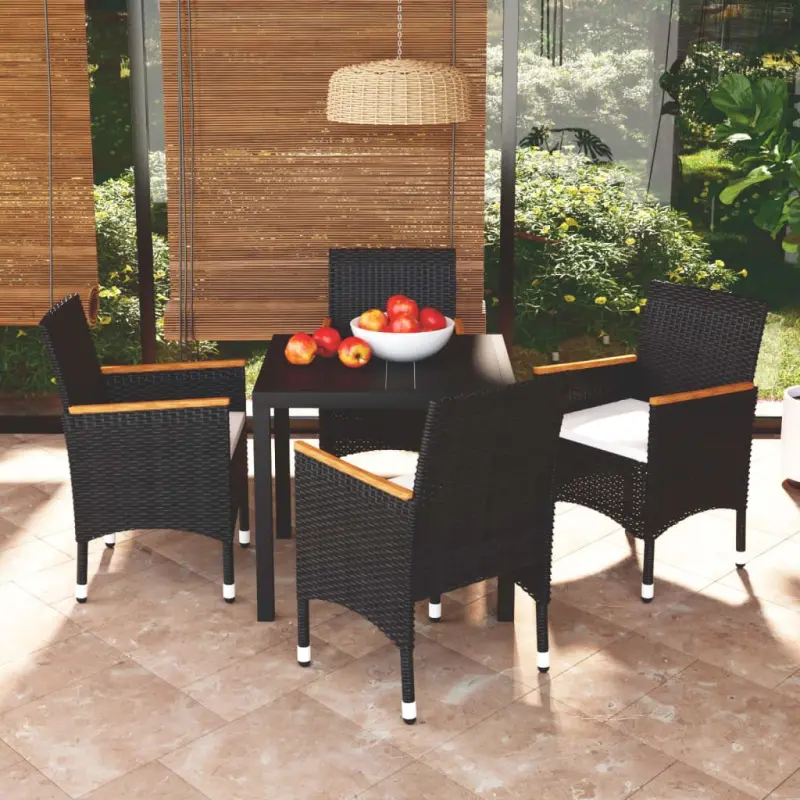 Meble ogrodowe 5-czarny zestaw polirattan z poduszkami i stołem 80x80 cm