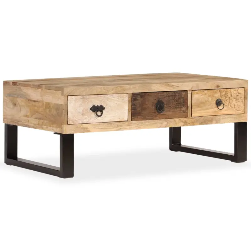 Stolik kawowy z 3 szufladami, lite drewno mango, 90x50x35 cm