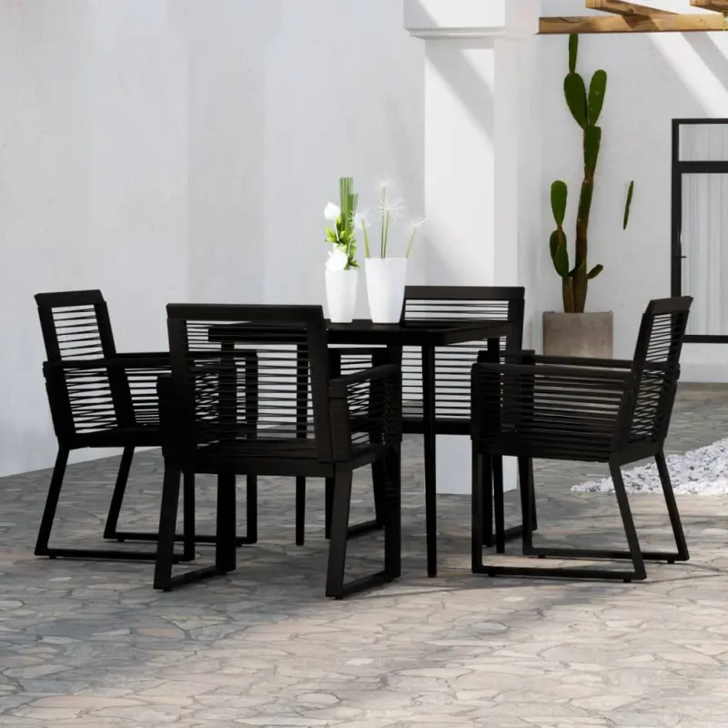 Meble ogrodowe 5-częściowe czarne z rattanem PVC i stalowym stołem