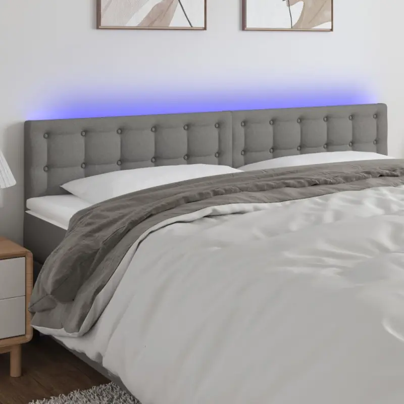 Zagłówek do łóżka z LED, ciemnoszary, 200x5x78/88 cm, tkanina