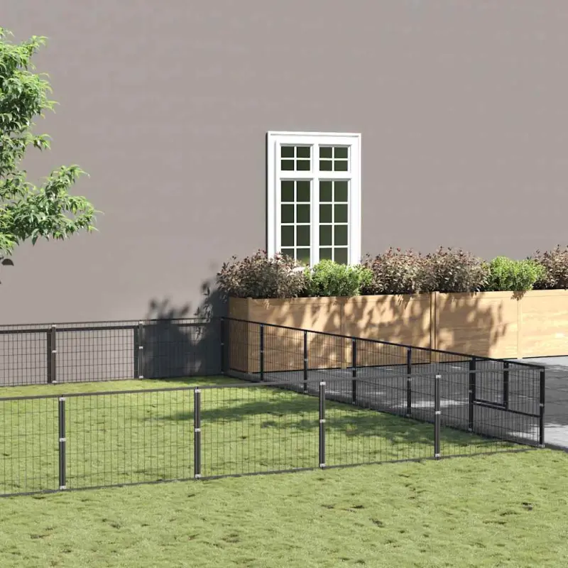 Kojec dla psa, czarny, 54 m², stalowy