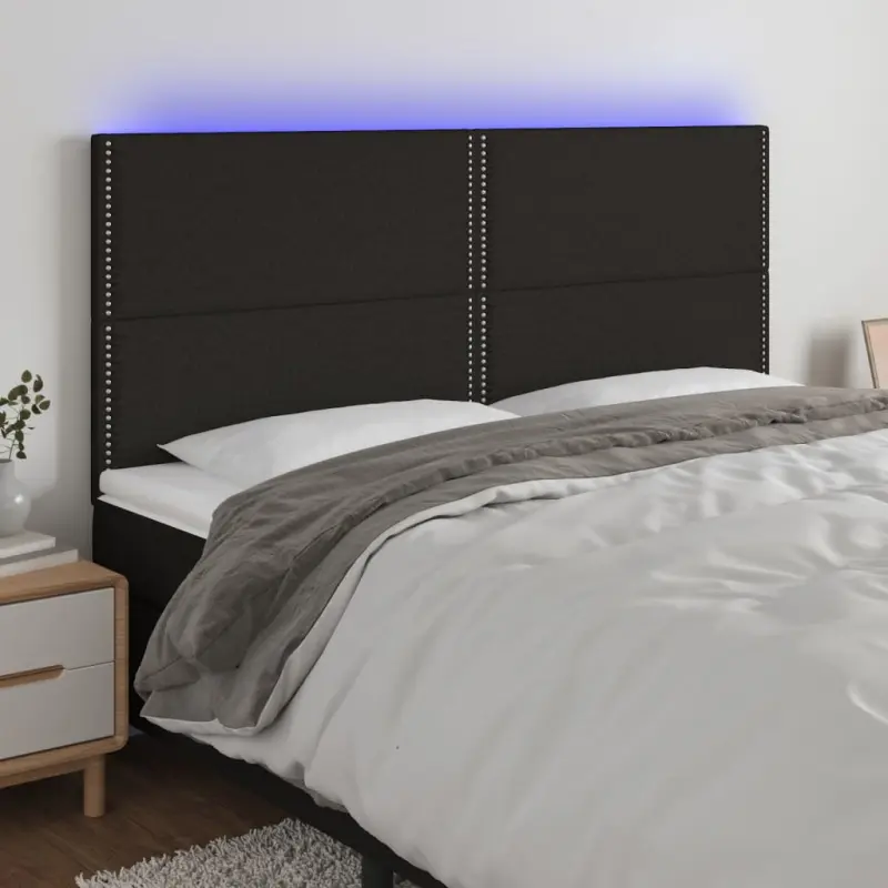 Zagłówek do łóżka z LED, czarny, 180x5x118/128 cm, tkanina