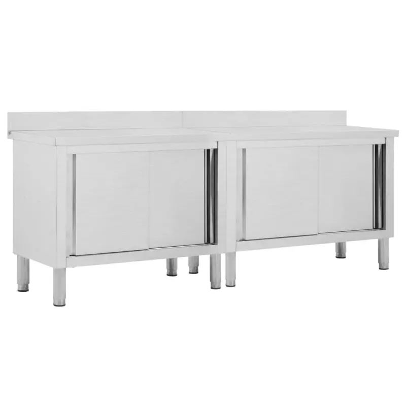 Stoły robocze, przesuwne drzwi 2 szt., 240x50x(95-97) cm, stal
