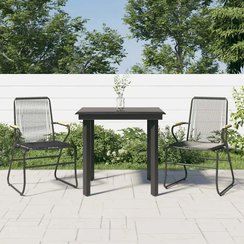 3-częściowy zestaw mebli ogrodowych, czarny, rattan PVC
