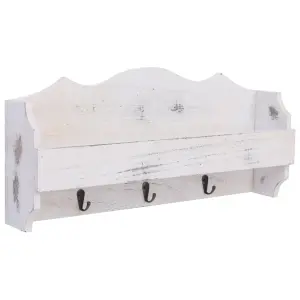 Wieszak ścienny na płaszcze, biały, 50x10x23 cm, drewniany