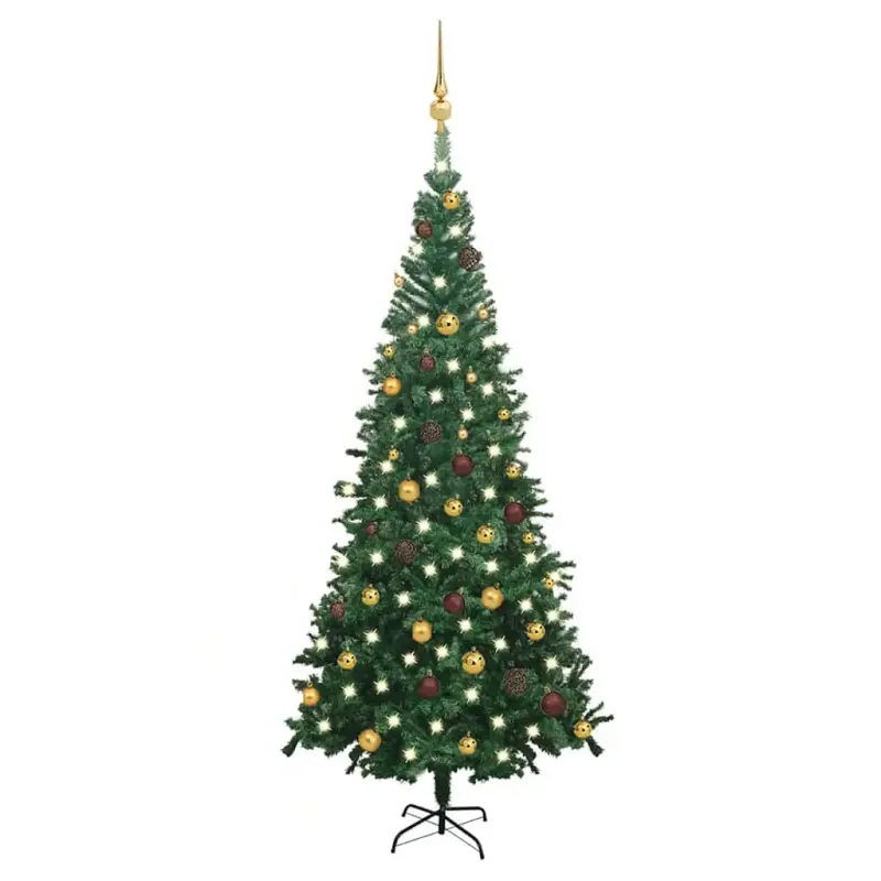 Sztuczna choinka z lampkami i bombkami, L, 240 cm, zielona