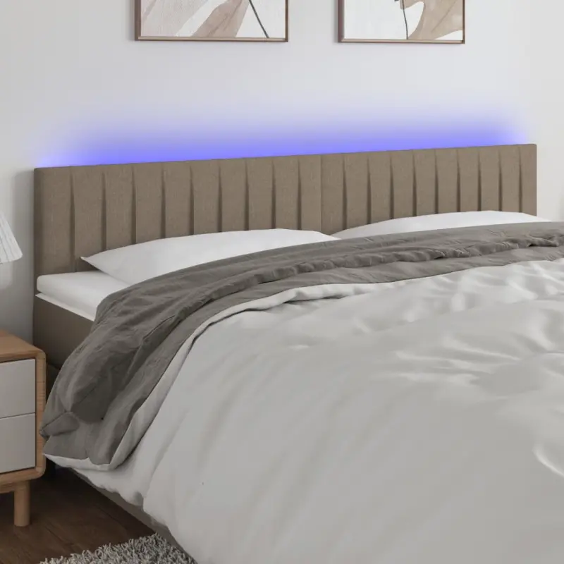 Zagłówek do łóżka z LED, taupe, 160x5x78/88 cm, tkanina