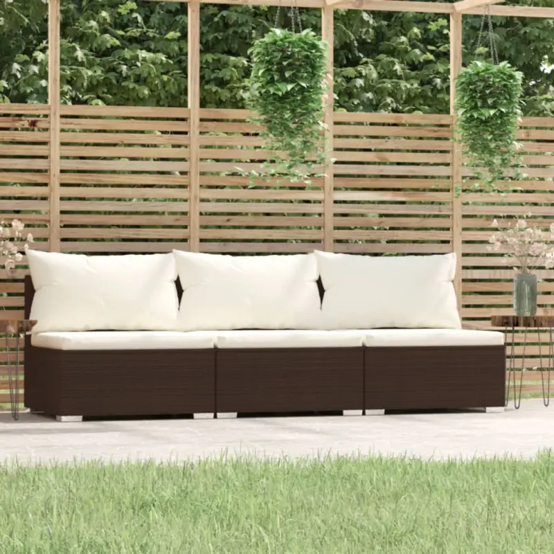 3-osobowa sofa z poduszkami, brązowa, polirattan
