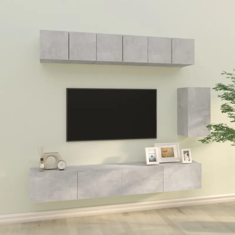 Zestaw 6 szafek telewizyjnych, szarość betonu