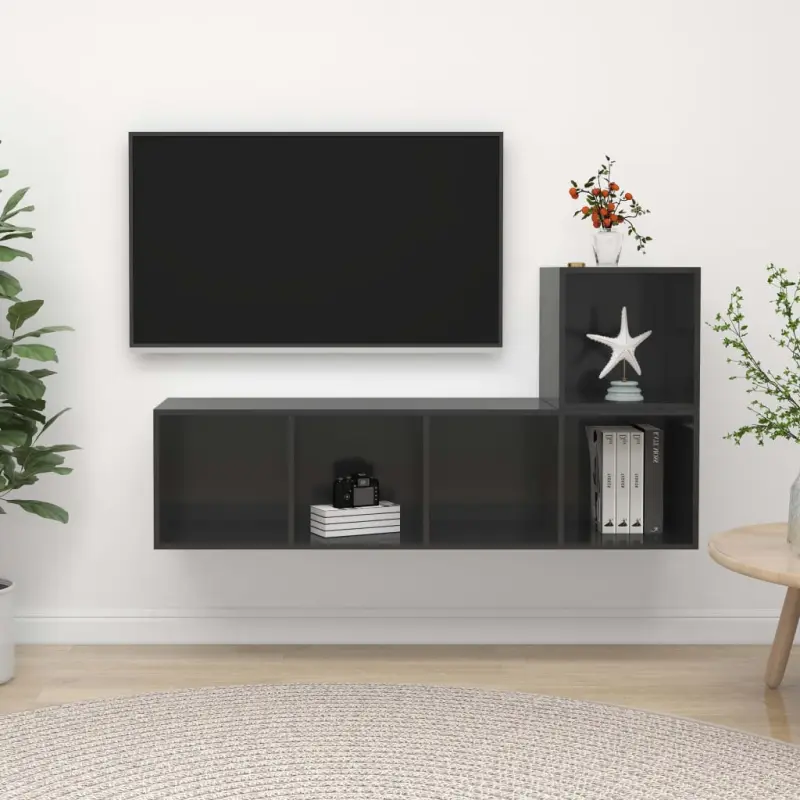 2-cz. zestaw szafek TV, wysoki połysk, szary