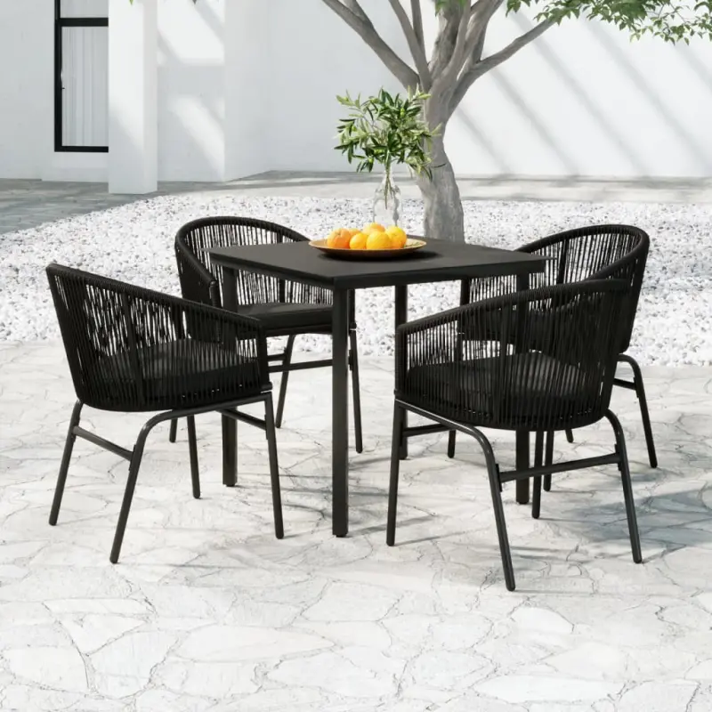 Meble ogrodowe 5-częściowe czarne z rattanem PVC i stalowym stołem