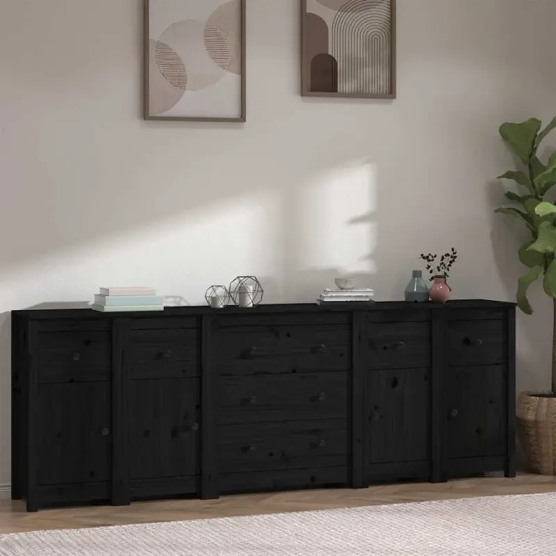 Szafka, czarna, 230x35x80 cm, lite drewno sosnowe