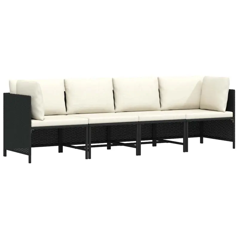 4-osobowa sofa ogrodowa z poduszkami, polirattan, czarna