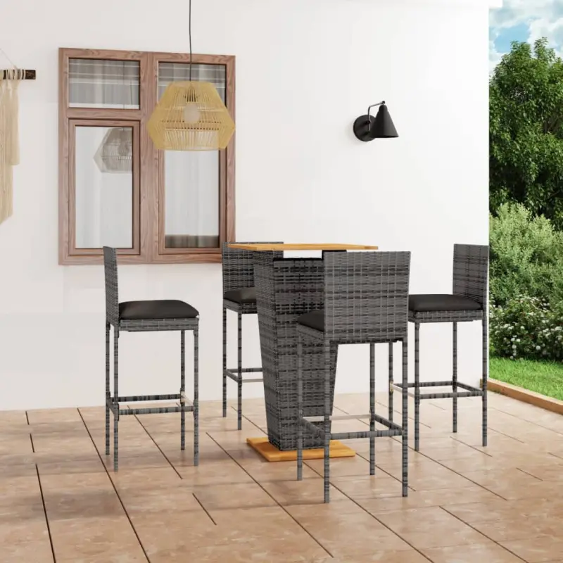 5-cz. zestaw mebli barowych z poduszkami, rattan PE, szary