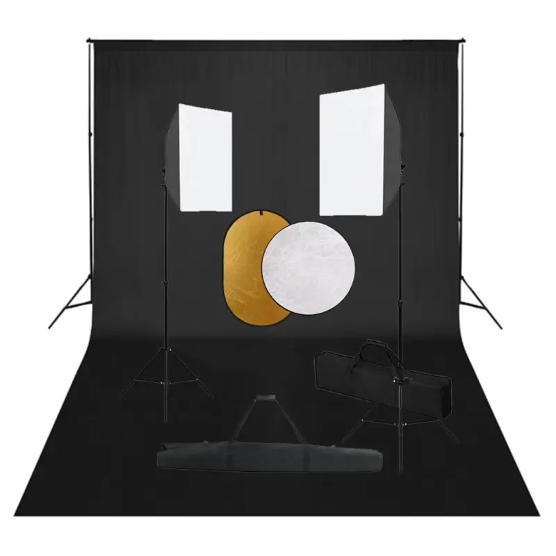 Zestaw studyjny z lampami softbox, tłem i blendami