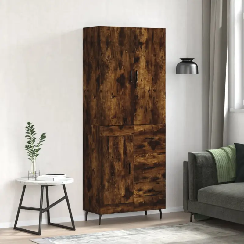 Witrynka przydymiony dąb 69,5x34x180 cm materiał drewnopochodny