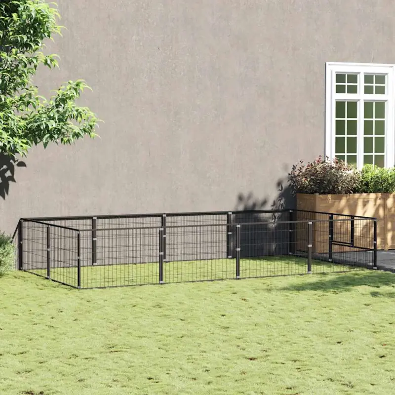 Kojec dla psa, czarny, 8 m², stalowy