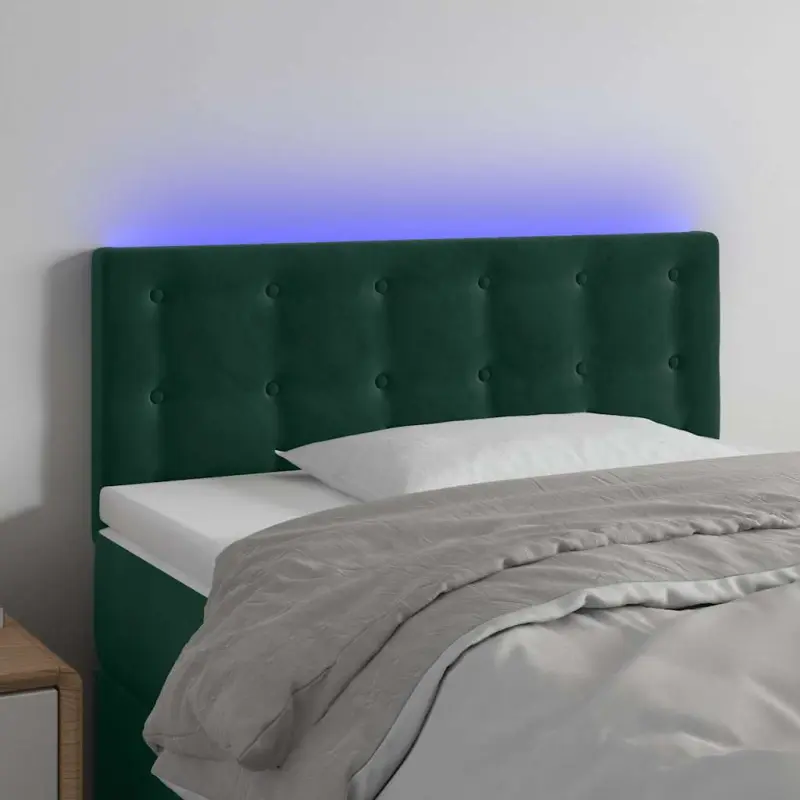 Zagłówek do łóżka z LED, ciemnozielony, 100x5x78/88 cm, aksamit