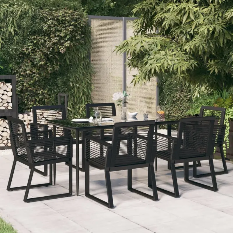 7-częściowy zestaw mebli ogrodowych, czarny, rattan PVC