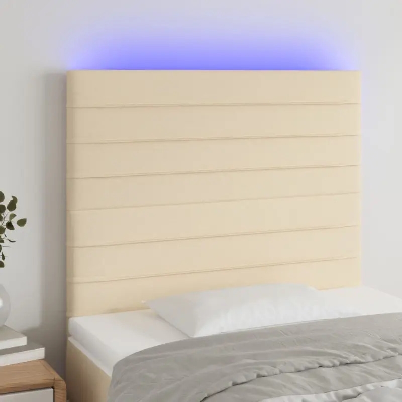 Zagłówek do łóżka z LED, kremowy, 90x5x118/128 cm, tkanina